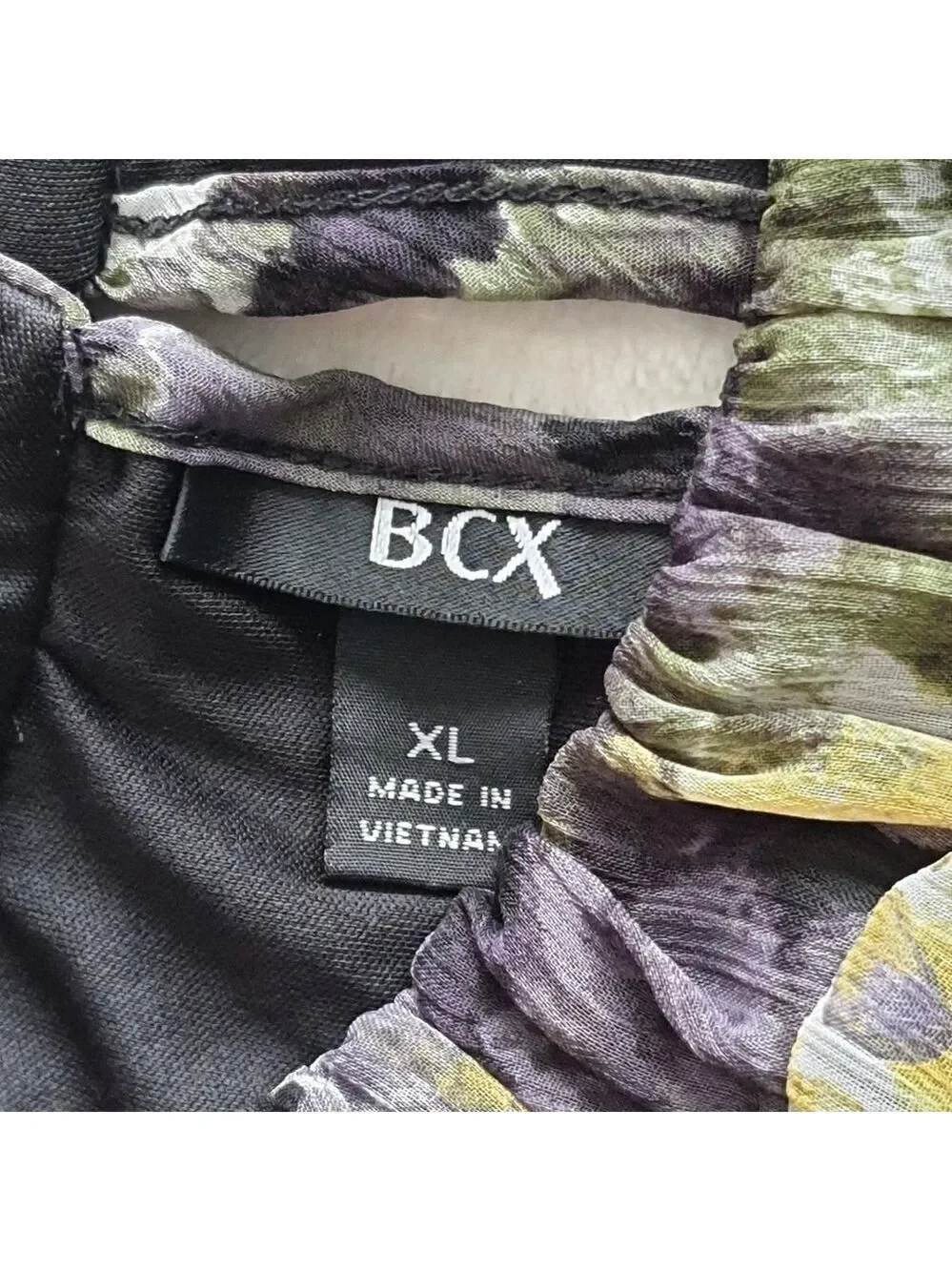 BCX Halter Top Camo Watercolor Smocked Waist Juniors XL Green Yellow